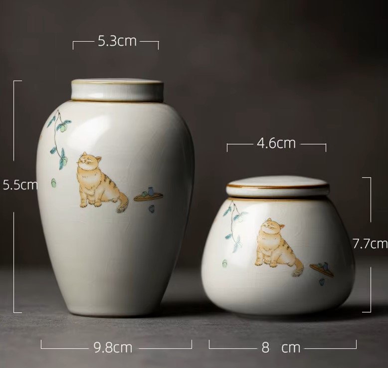 Ceramica contenitore del te grande e piccolo serie gatto cinese misure